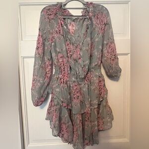LoveShackFancy Pink and Gray Floral Top